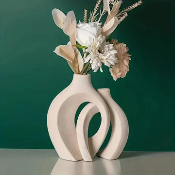 Lumié NordicHollow™ — Set of 2 Modern Hollow Vases (Ceramic-Style Plastic)